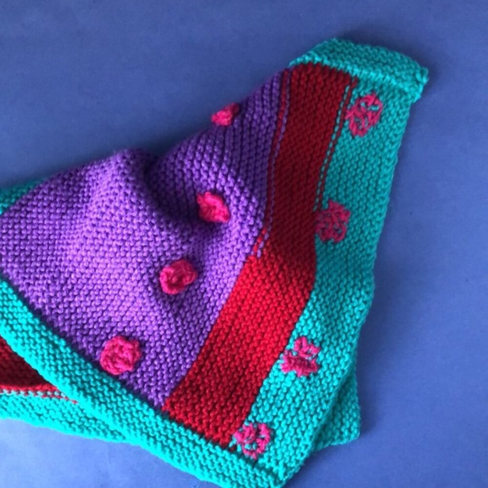 NWOT Vintage Hand-Knitted Made-in-Canada Colourful Baby Welcoming Mini Blanket